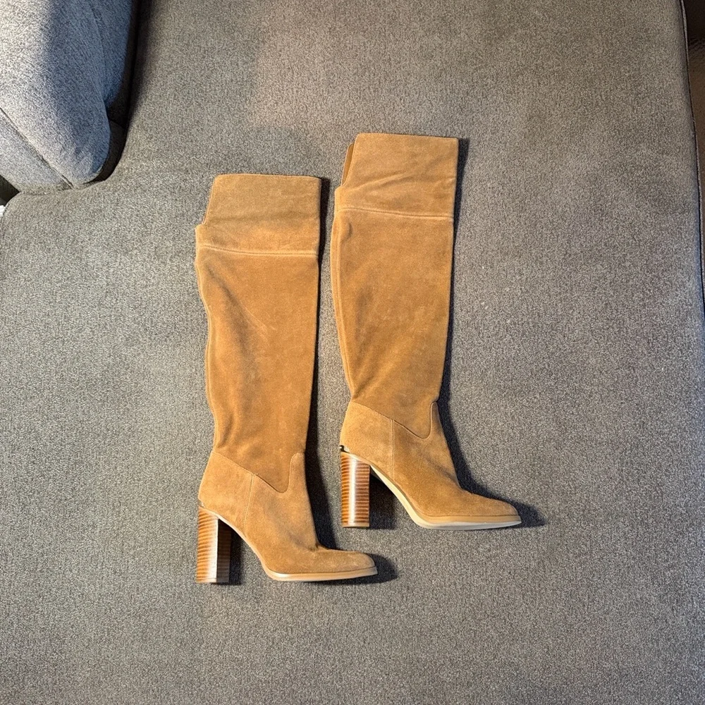 Michael Kors Women’s Regina Over the Knee Boots 8.5 M Tan Suede High Heel NWOB